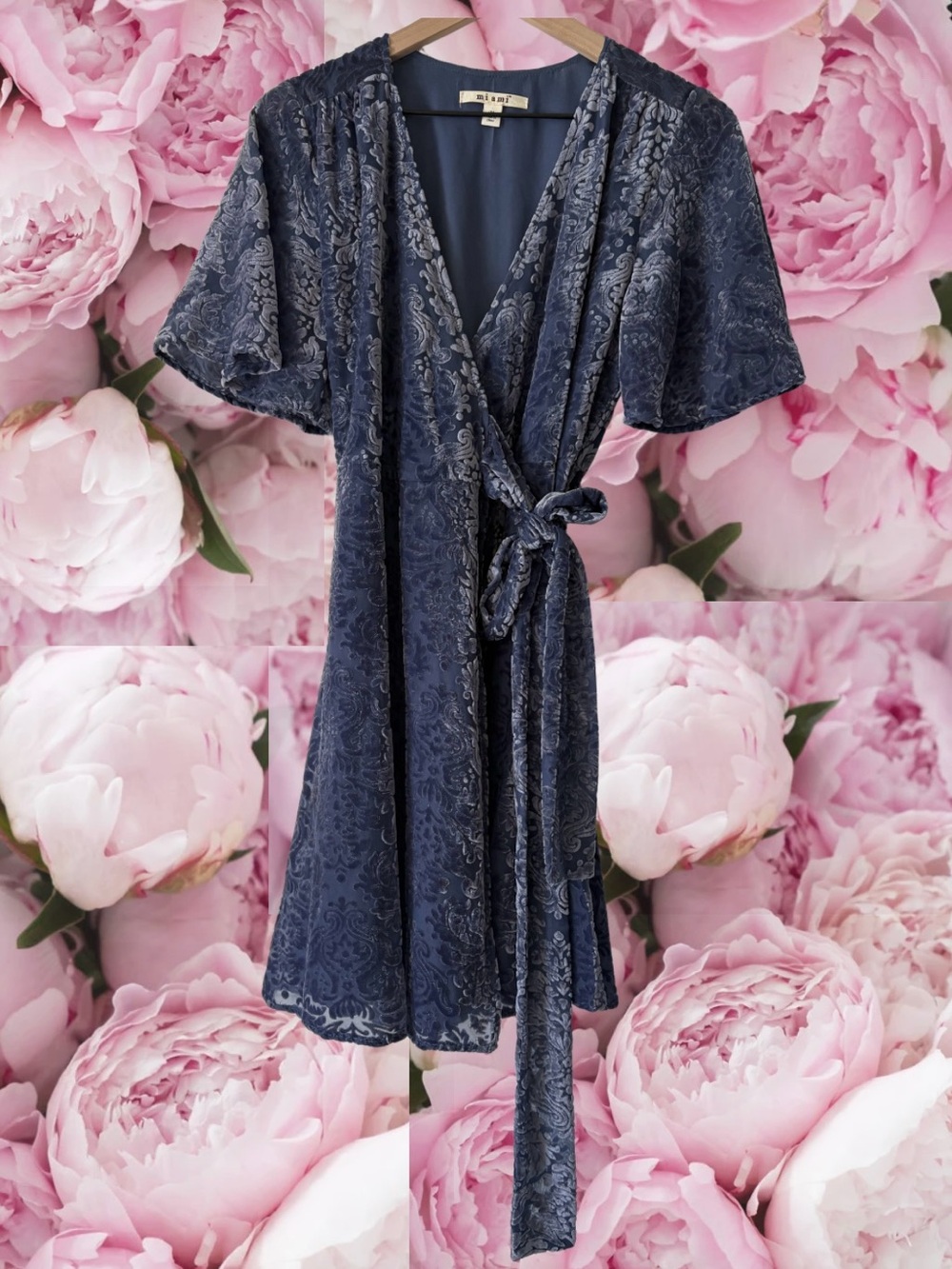 Velvety textured Blue Wrap Dress